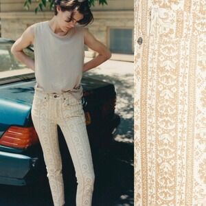 Nili Lotan Khaki Wallpaper Jeans Size 28 Mid Rise Printed Slim Fit Denim Pants